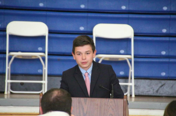 Michael Viggiano addressing the school as a candidate for 10th-grade CEO