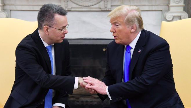 President Donald Trump meeting with Pastor Brunson in the Oval Office