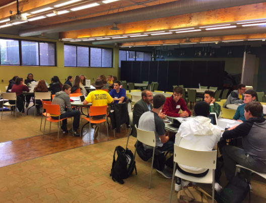 A roundtable discussion session at Press Day at Rutgers Busch Campus