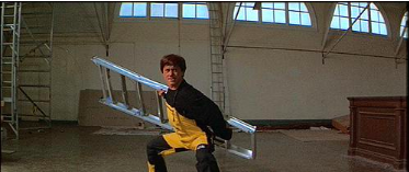 Jackie fights off his foes with a ladder.