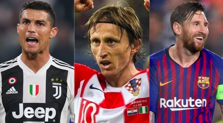 From left to right: Cristiano Ronaldo, Luka Modric, Lionel Messi 