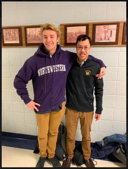 Seniors Chris Uustal and Justin Oei celebrate their admission into the colleges of their choice.