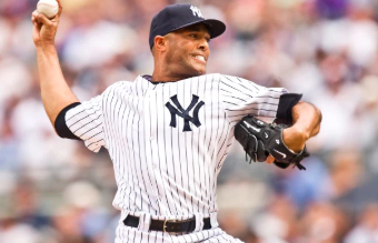 Mariano Rivera throws his signature cutter during a dominating ALCS performance where he was awarded ALCS MVP