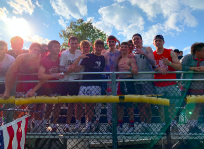 The Rowdies supporting the soccer team in their first round of the Union County Tournament. The theme was USA and the boys defeated Arthur L. Johnson 3-0)