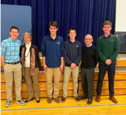 Speakers at the “Pursuing Your Passion” assembly (from left to right, Max Terraciano, Mrs. Al Hartman, Tom Lamonte, Will Heffernan, Dr. Al Hartman, Aidan Philbrick)
