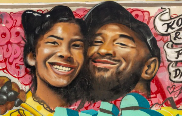 Mural of Kobe Bryant (right) and his daughter Gianna Bryant (left) following their death on January 27, 2020. 